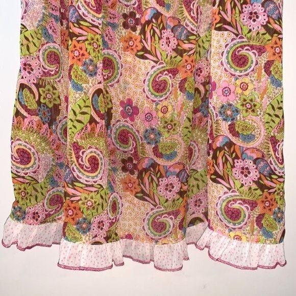 Route 66 Womens XL Floral Paisley Top With Sheer Sleeves Short Ruffle Detail 100 - Picture 5 of 10